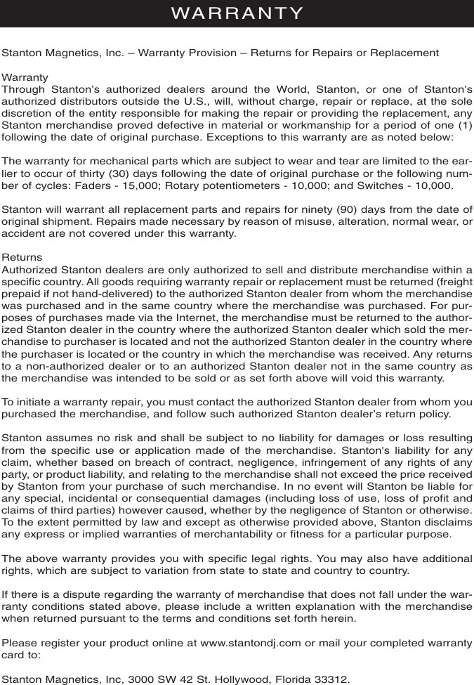 Page 12 of 12 - Stanton SMX.501 User Manual  To The 9b1fb105-d50d-44b5-910f-39a724e072eb