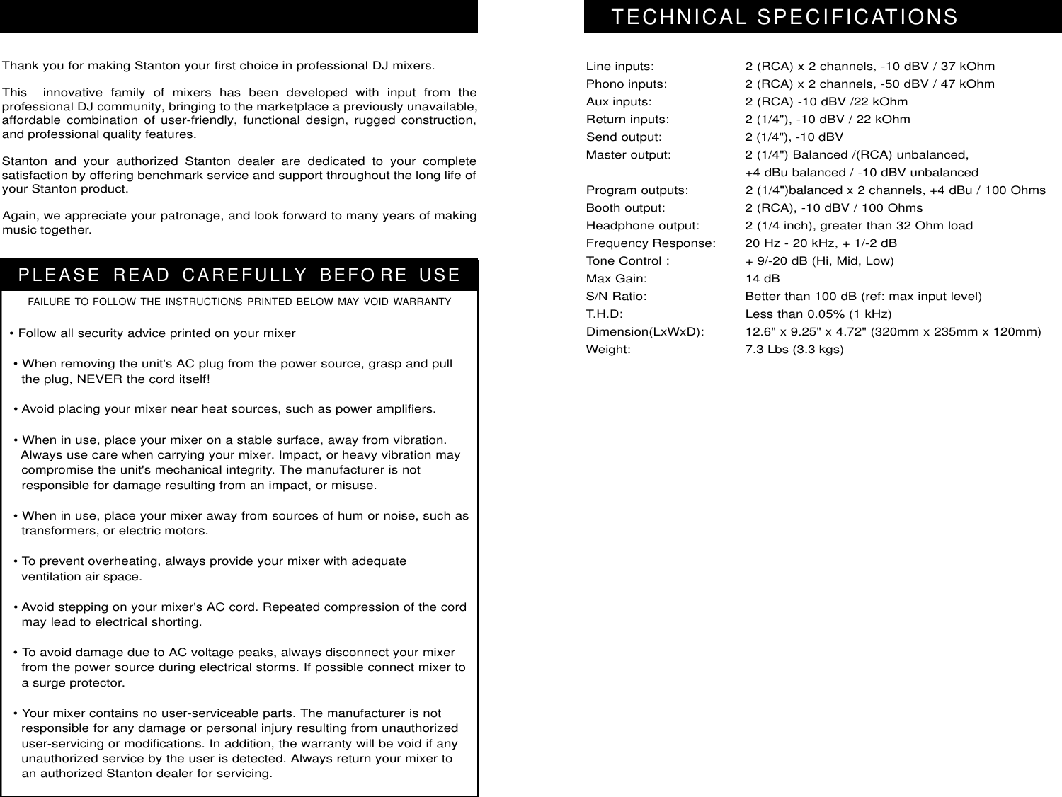 Page 2 of 6 - Stanton Stanton-Dj-Focus-Signature-Mixer-Sa-8-Users-Manual-  Stanton-dj-focus-signature-mixer-sa-8-users-manual