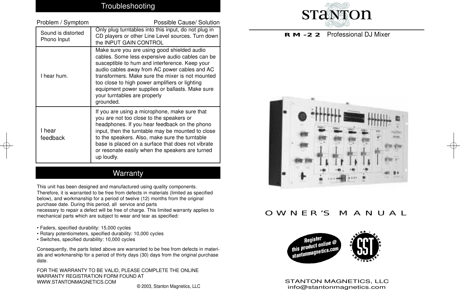 Page 1 of 6 - Stanton Stanton-Rm-22-Users-Manual- Stanton-rm-22-users-manual