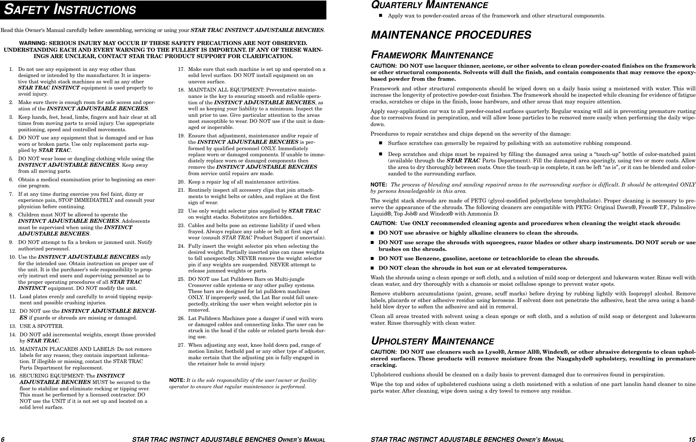 Page 6 of 10 - Star-Trac Star-Trac-Adjustable-Benches--Users-Manual- Adjustable_Benches_2up  Star-trac-adjustable-benches--users-manual