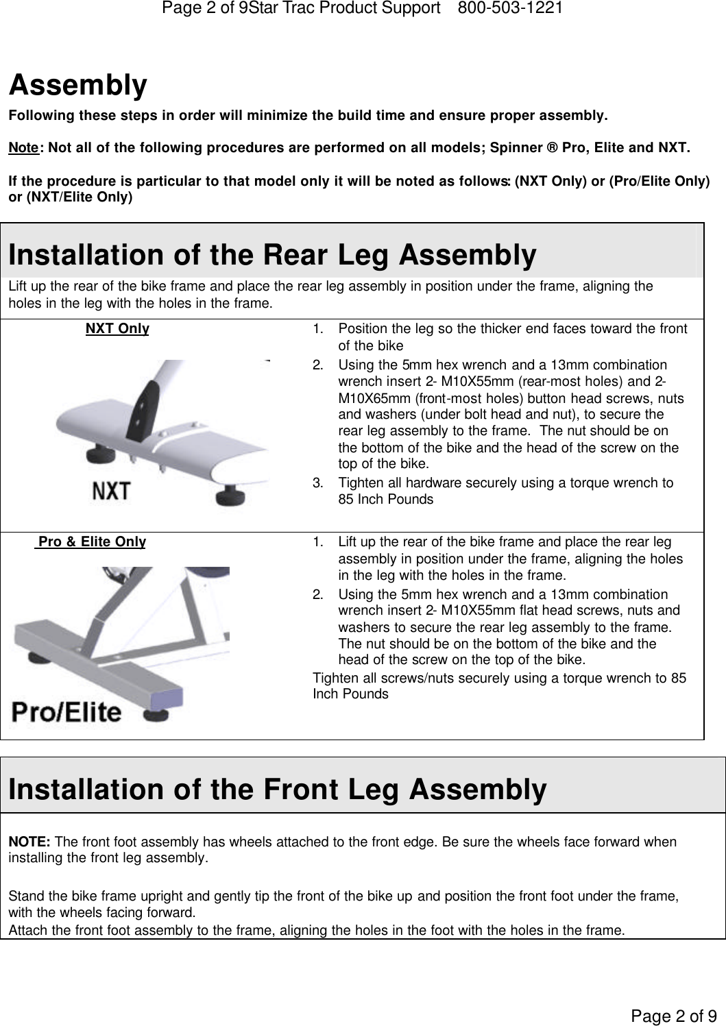 Page 3 of 9 - Star-Trac Star-Trac-Spinner-Bike-Nxt-7000-Users-Manual- New Spinner Bike Install Rev J PN 620-7493  Star-trac-spinner-bike-nxt-7000-users-manual