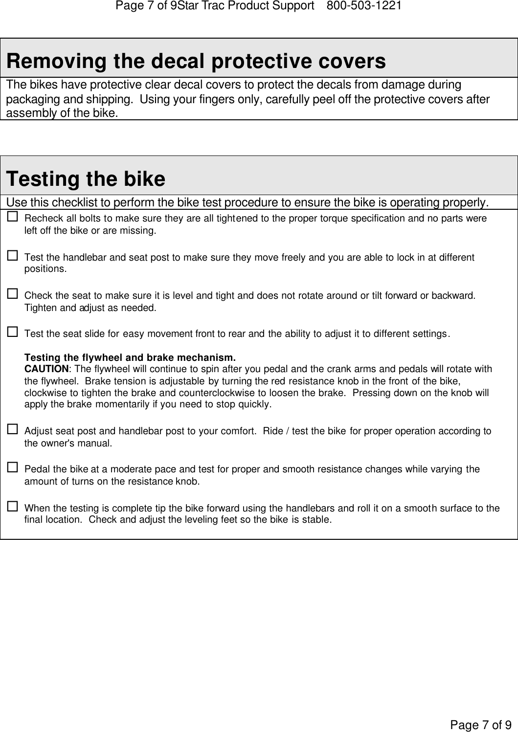 Page 8 of 9 - Star-Trac Star-Trac-Spinner-Bike-Nxt-7000-Users-Manual- New Spinner Bike Install Rev J PN 620-7493  Star-trac-spinner-bike-nxt-7000-users-manual