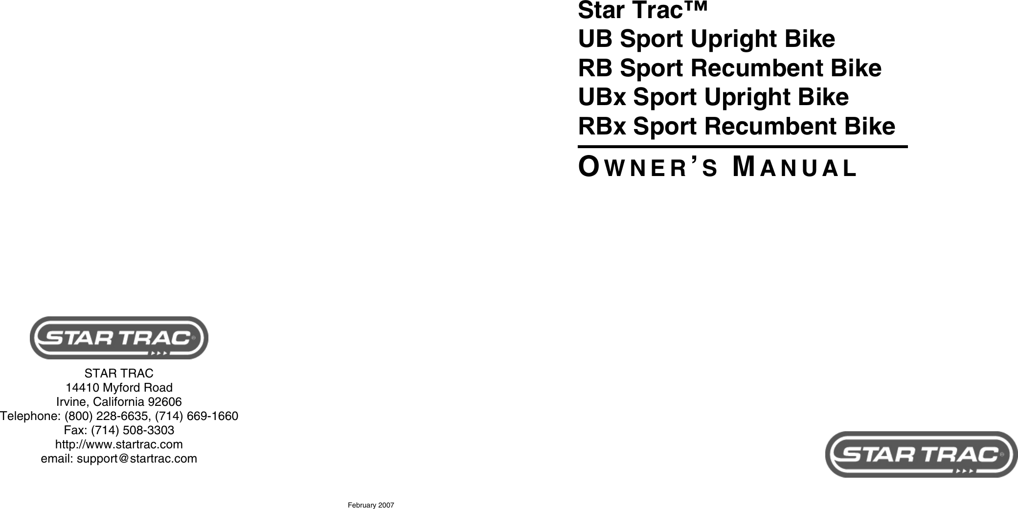 Maxi Trac User Guide.pdf Star Trac Ub Sport Upright Bike Users Manual