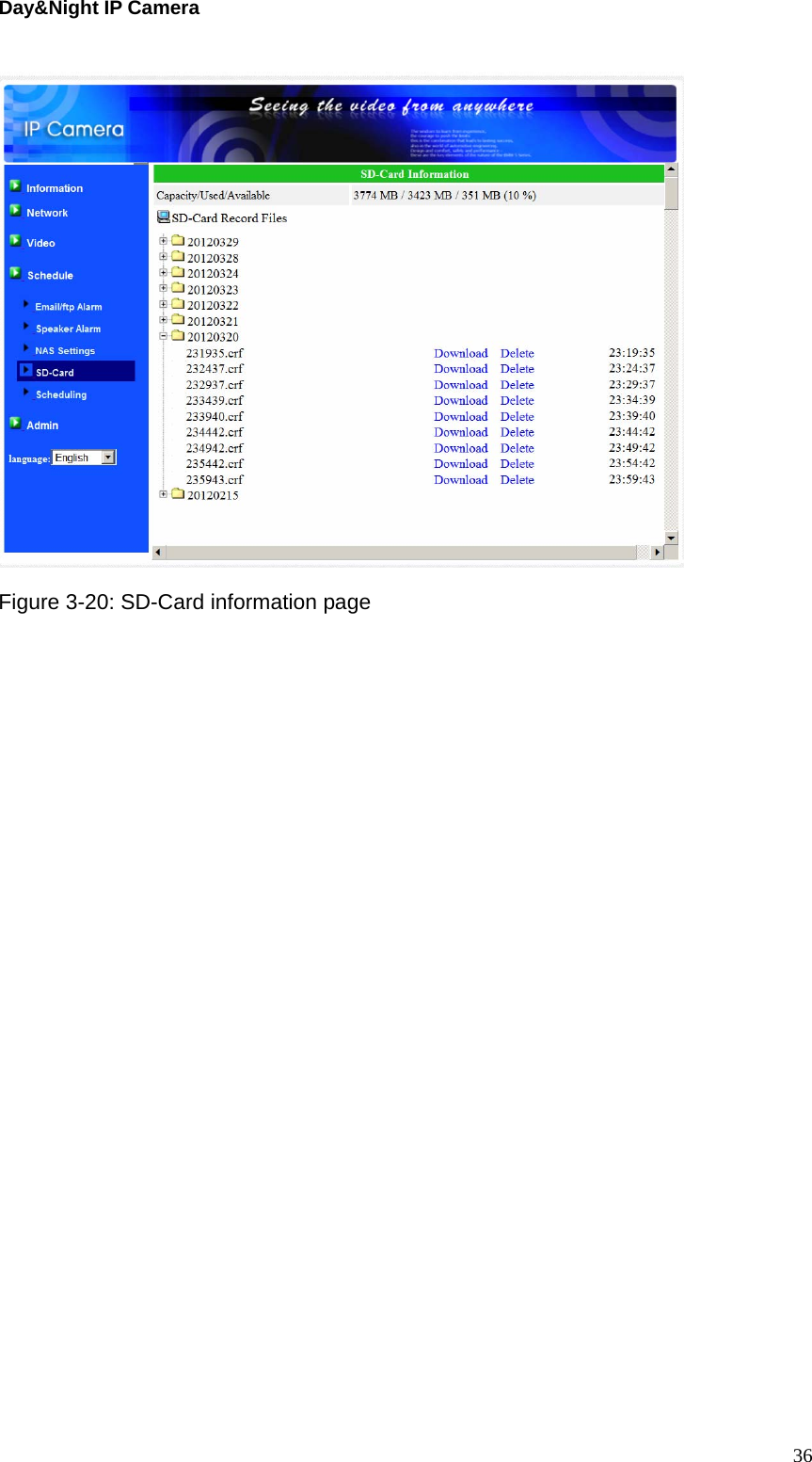 Day&amp;Night IP Camera  Figure 3-20: SD-Card information page   36