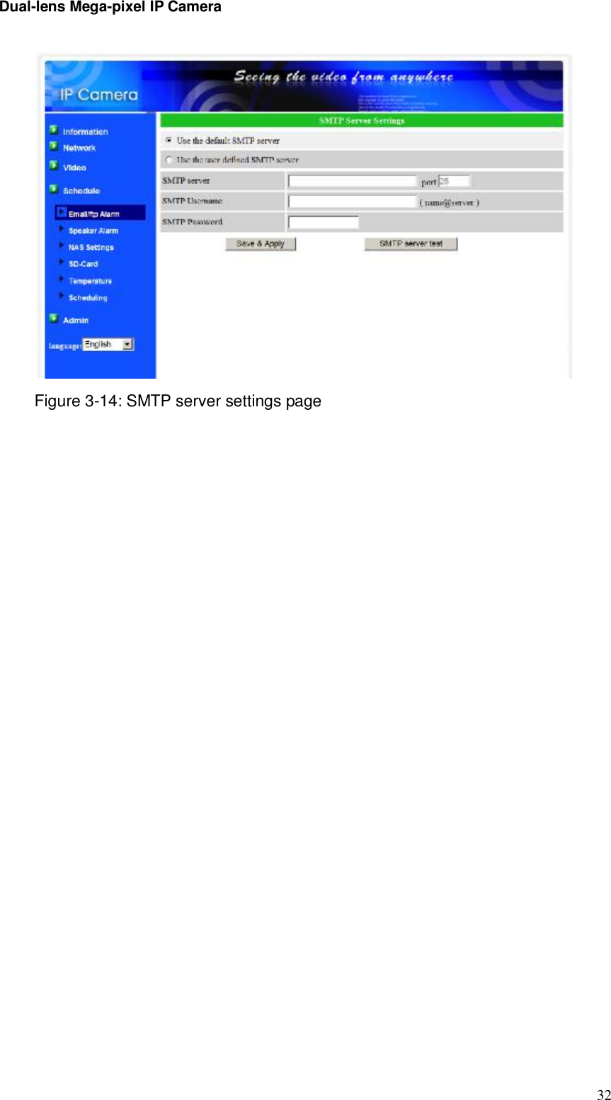 Dual-lens Mega-pixel IP Camera  32 Figure 3-14: SMTP server settings page 