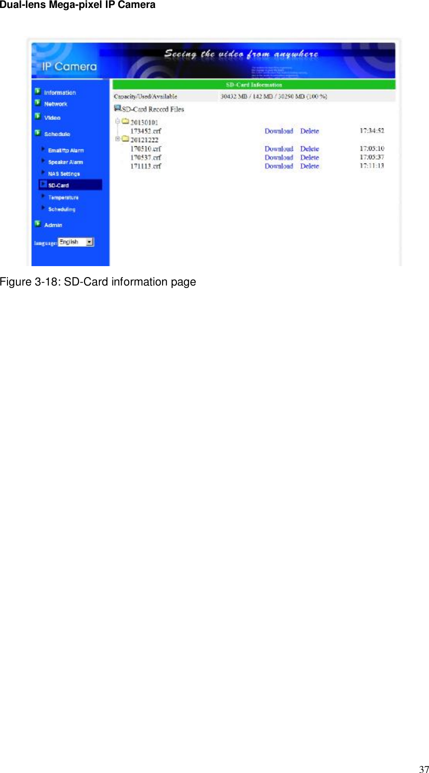 Dual-lens Mega-pixel IP Camera  37 Figure 3-18: SD-Card information page  