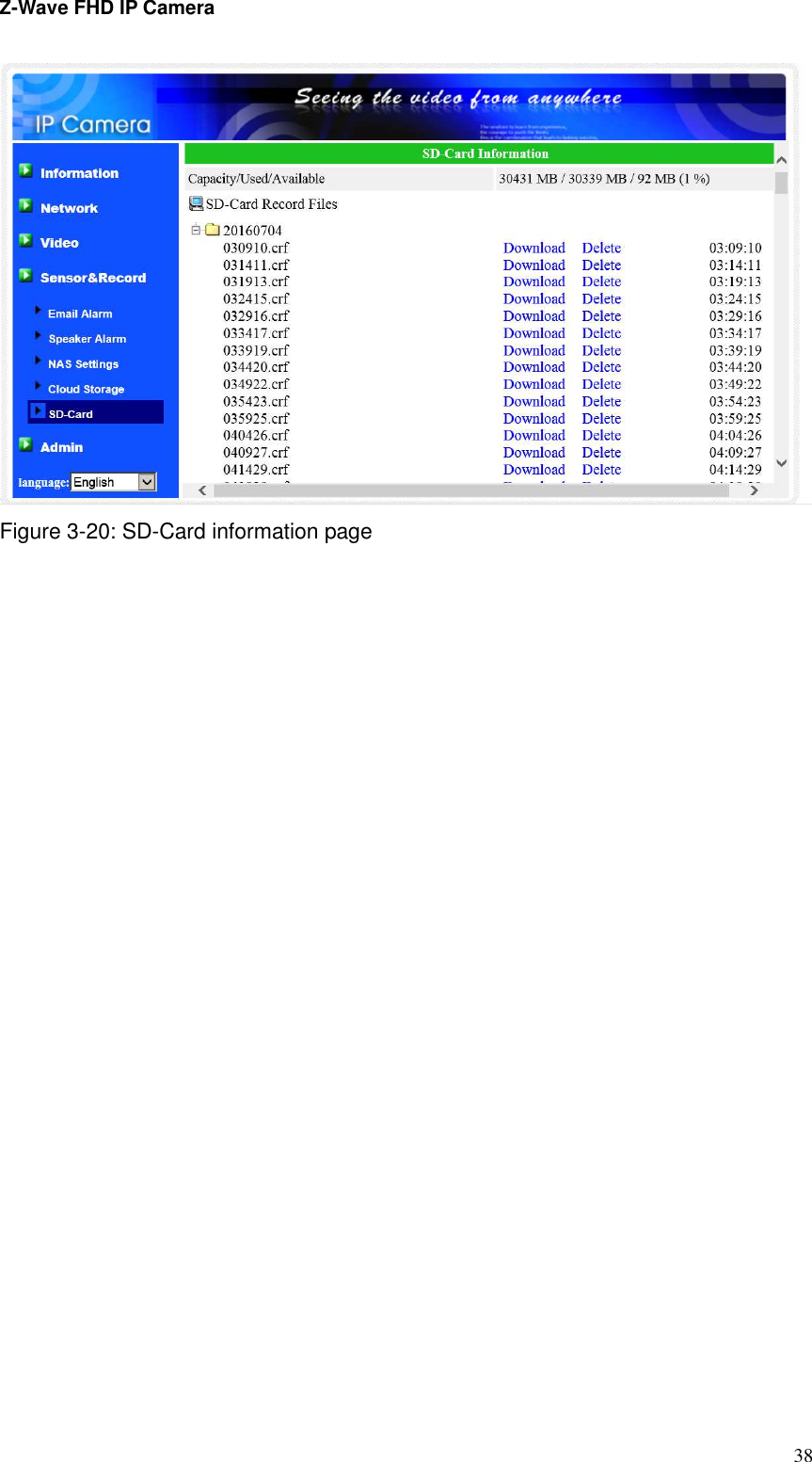 Z-Wave FHD IP Camera   38  Figure 3-20: SD-Card information page   