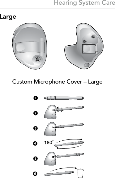 31LargeCustom Microphone Cover – LargeGuardPKGS2605-01-EE-XX  81071-007  2/13  Rev. B© 2013 All Rights Reserved.Hearing System Care