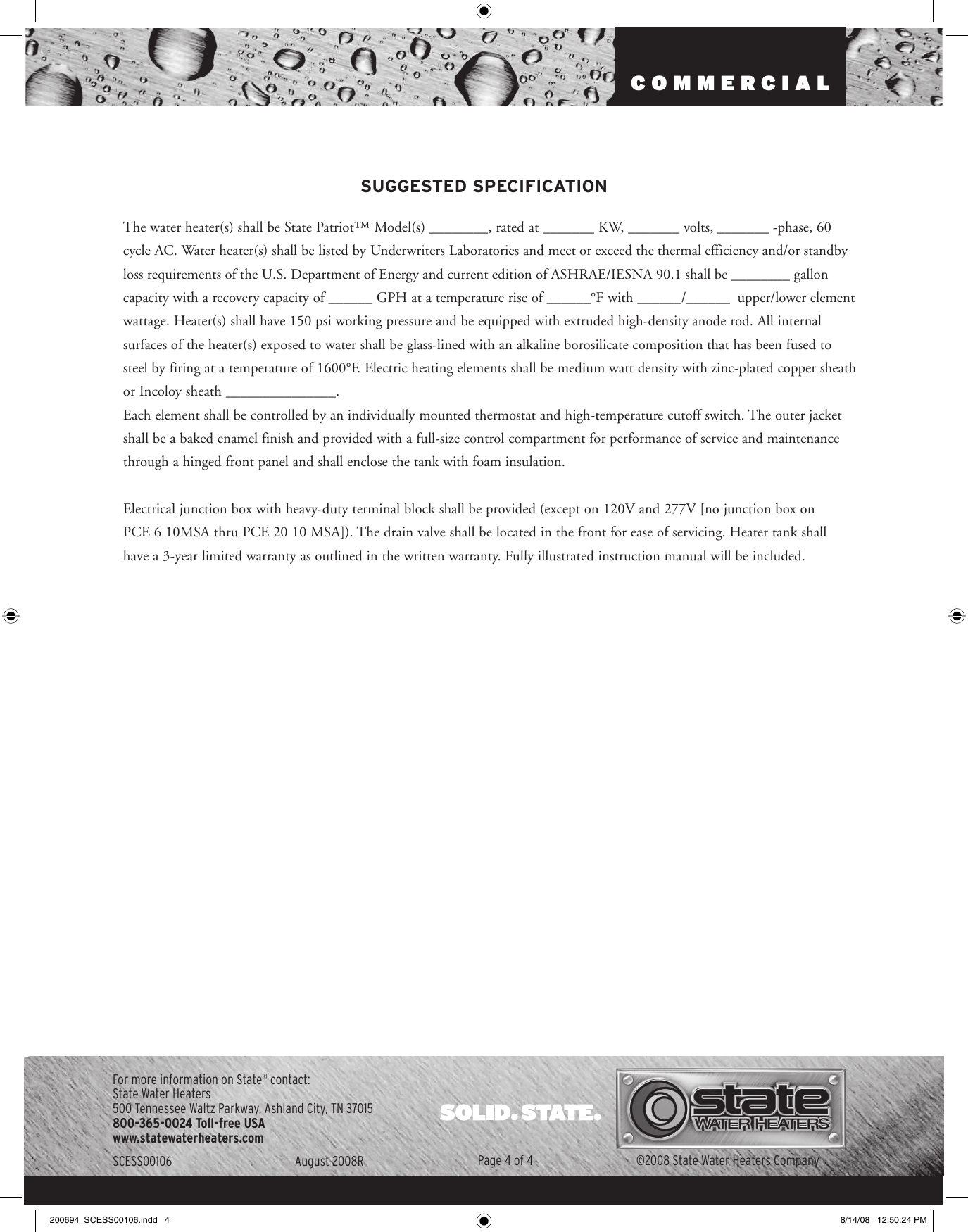 Page 4 of 4 - State-Industries State-Industries-Patriot-Commercial-Electric-Water-Heater-Users-Manual- 200694_SCESS00106  State-industries-patriot-commercial-electric-water-heater-users-manual