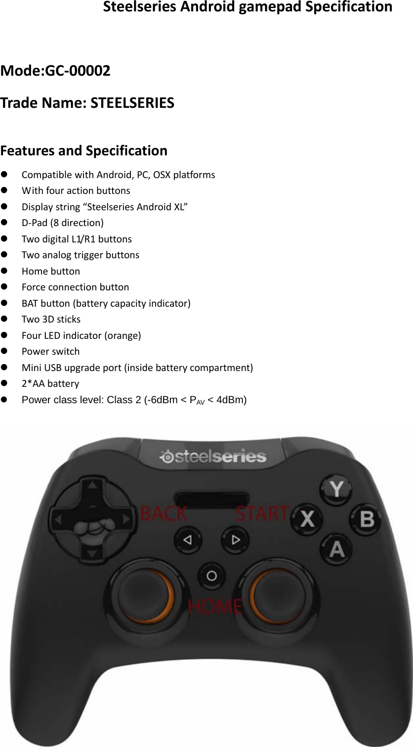 SteelSeries ApS GC-00002 Stratus XL Android User Manual