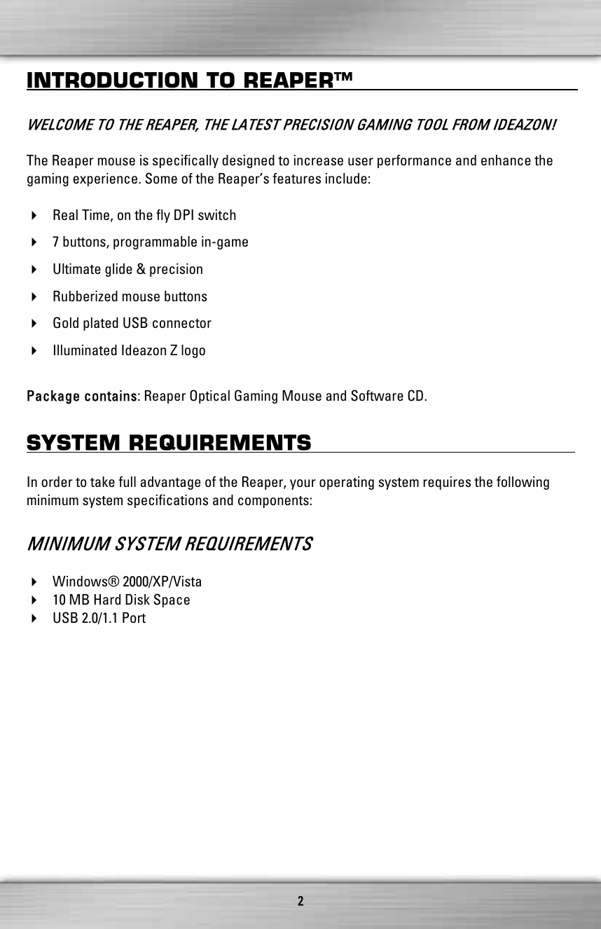 Page 2 of 5 - Steelseries Steelseries-Reaper-Zms1000-Users-Manual Reaper - QSG _Sept22