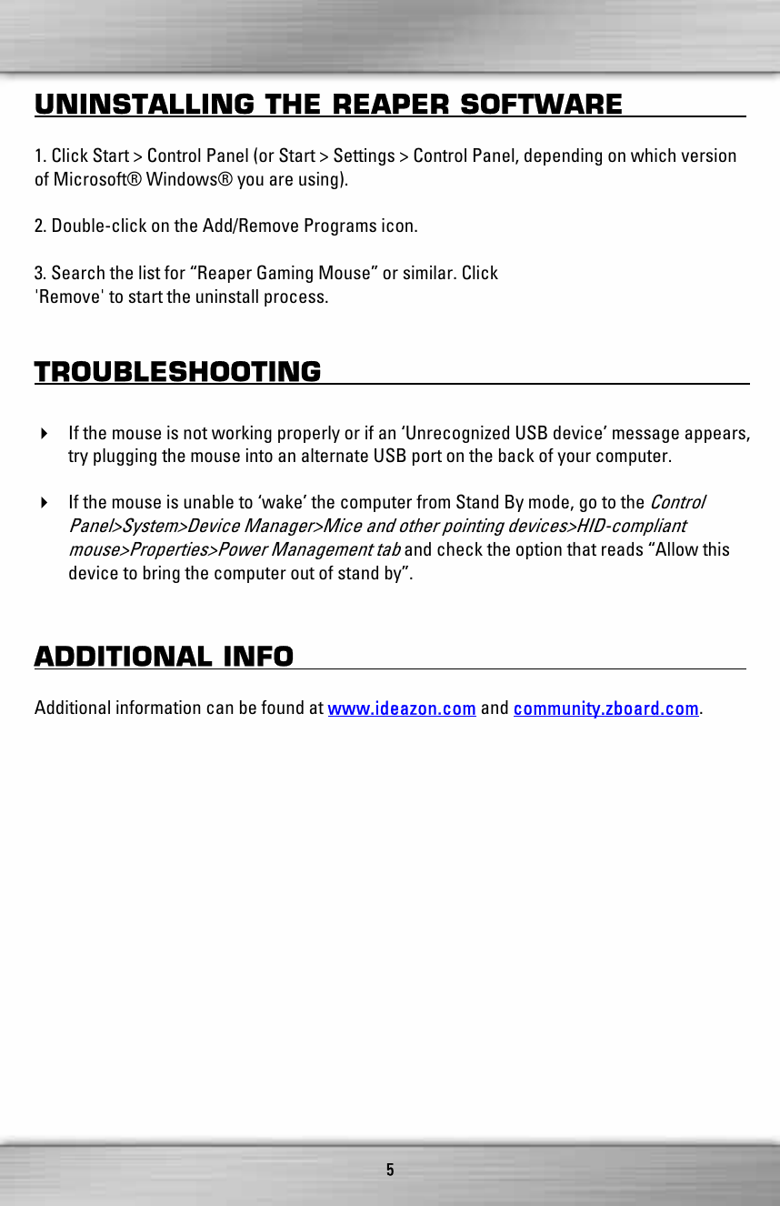 Page 5 of 5 - Steelseries Steelseries-Reaper-Zms1000-Users-Manual Reaper - QSG _Sept22