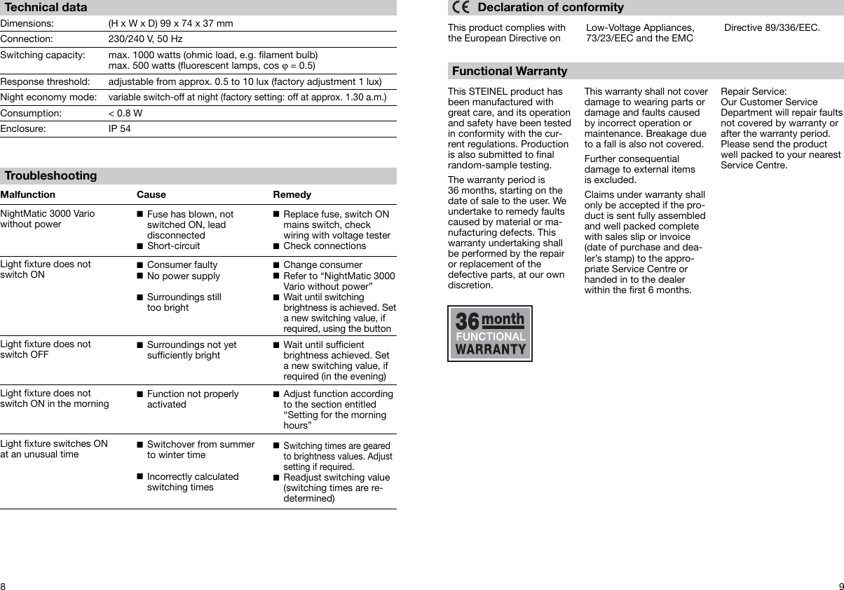 Steinel Nightmatic 3000 Operation Manual ManualsLib Makes It Easy To ...