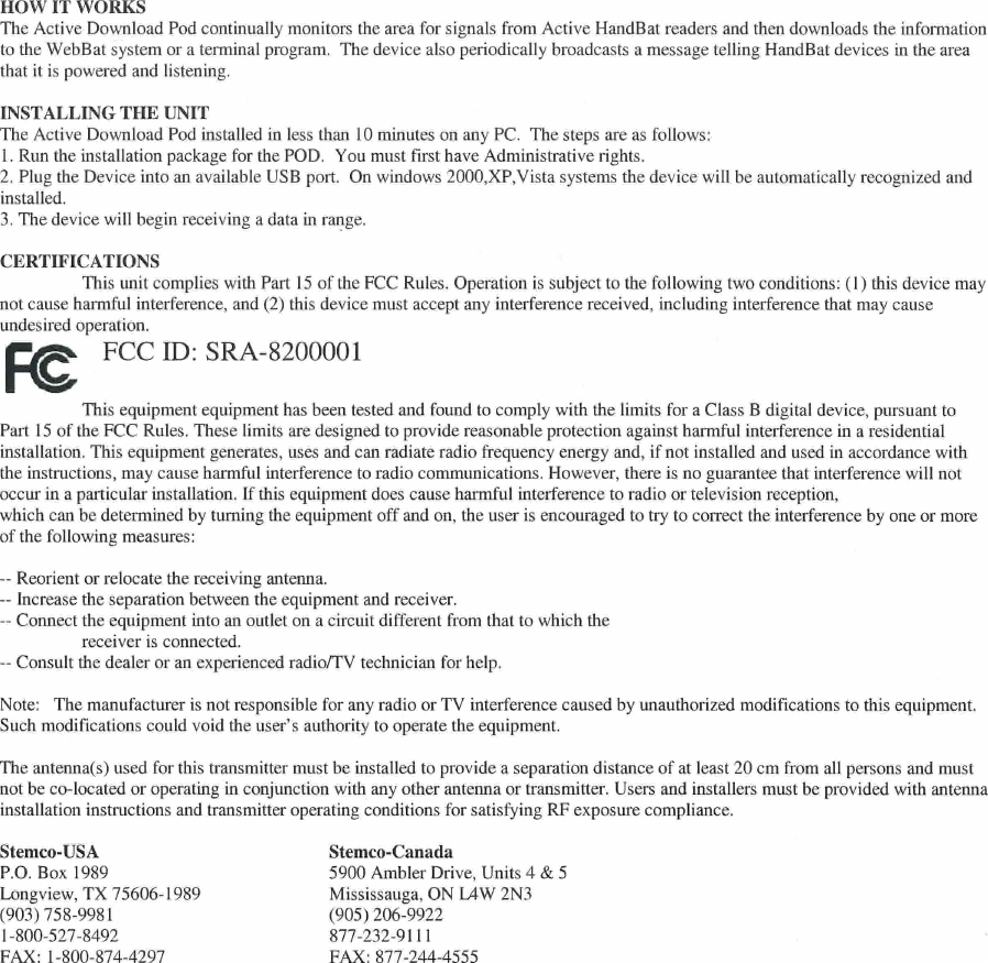 Stemco 8200001 DIGITAL TRANSMISSION SYSTEM User Manual USERS MANUAL