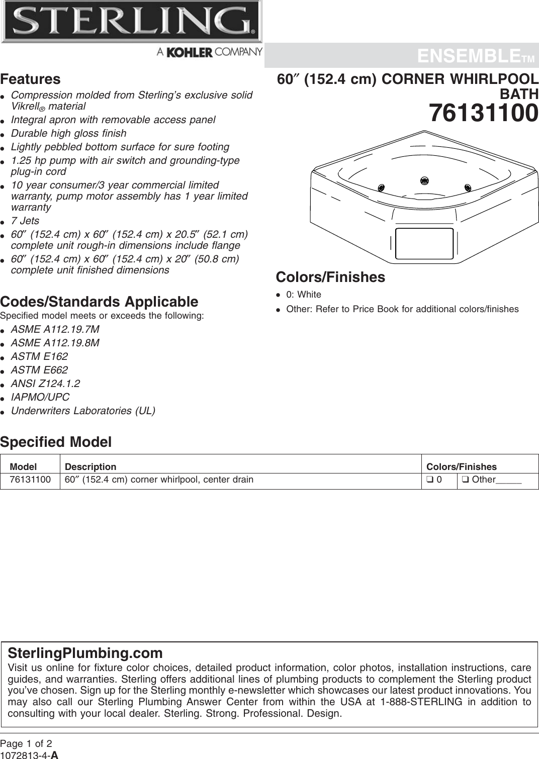 Page 1 of 2 - Sterling-Plumbing Sterling-Plumbing-76131100-Users-Manual- No Job Name  Sterling-plumbing-76131100-users-manual