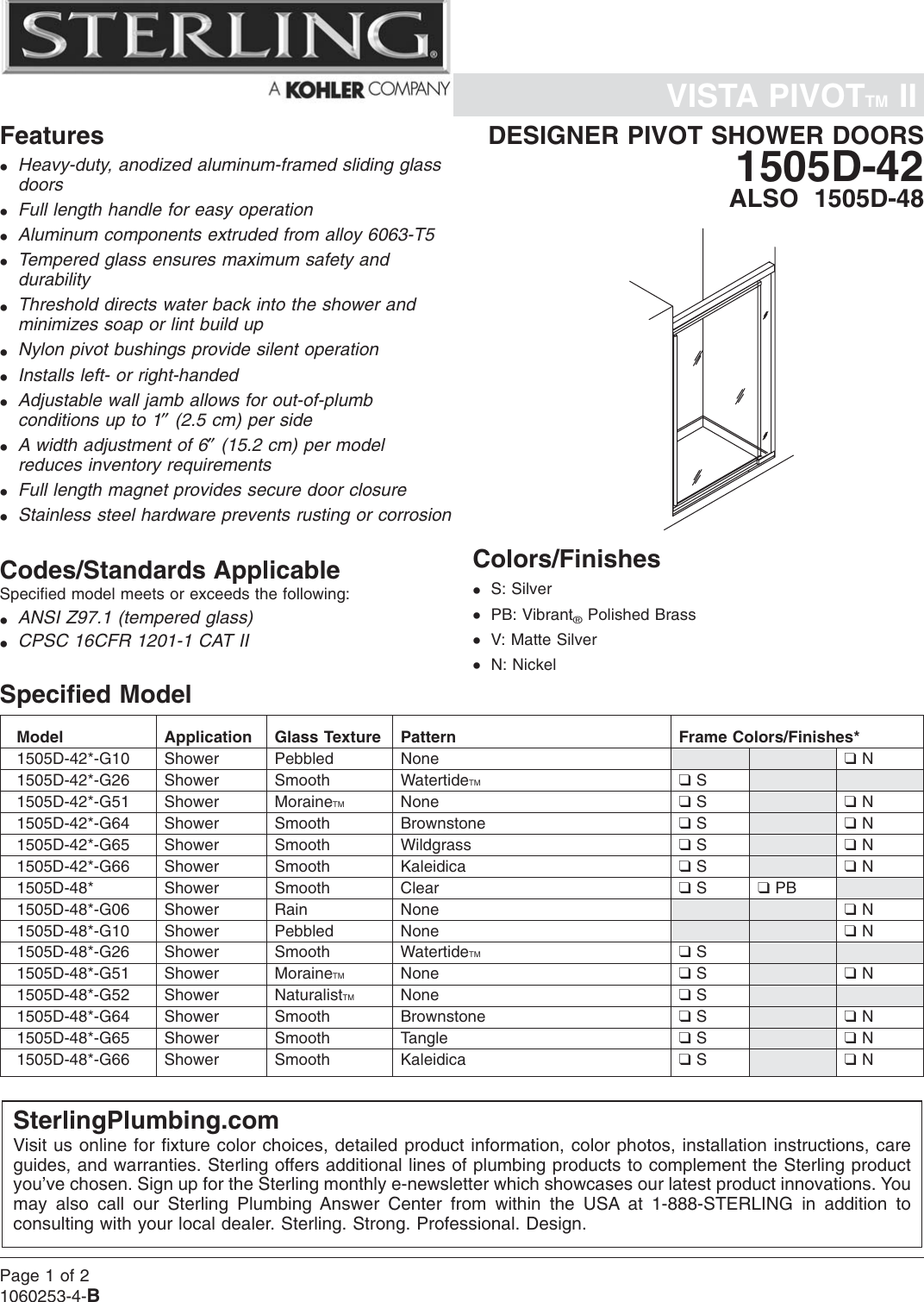 Page 1 of 3 - Sterling-Plumbing Sterling-Plumbing-Designer-Pivot-Shower-Doors-1505D-42-Users-Manual- No Job Name  Sterling-plumbing-designer-pivot-shower-doors-1505d-42-users-manual