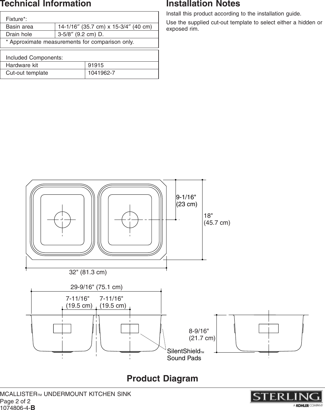 Sterling Plumbing Mcallister 11444 Na Users Manual No Job Name
