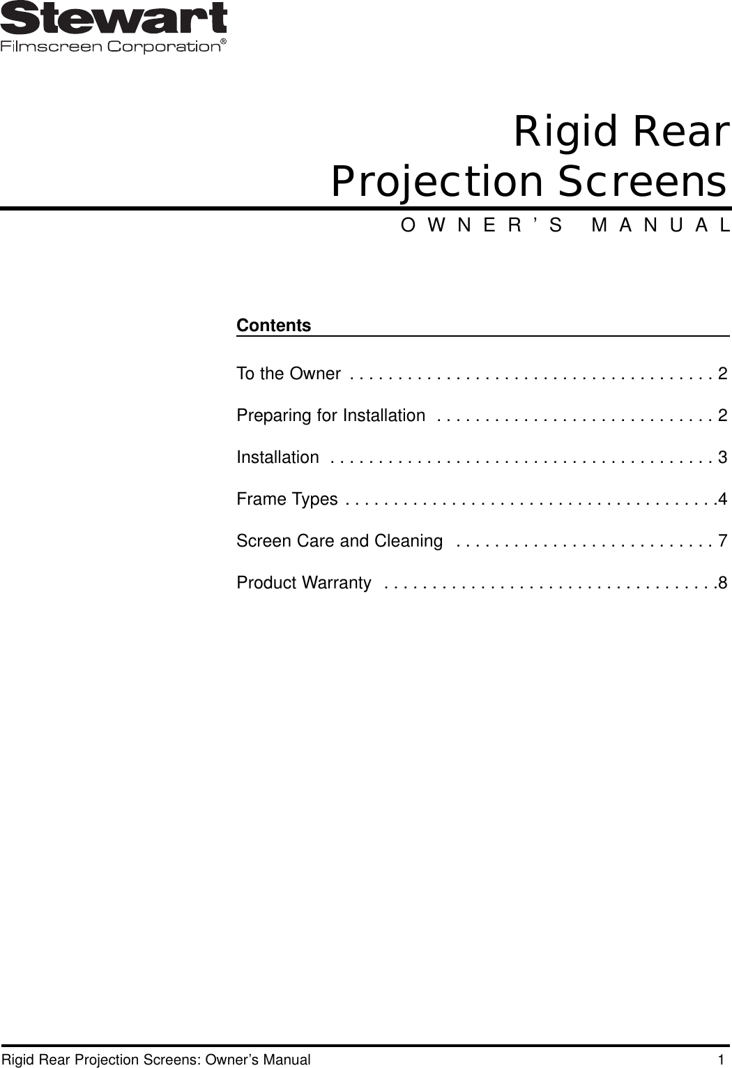 Page 3 of 12 - Stewart-Filmscreen-Corp Stewart-Filmscreen-Corp-Lcd-Rear-Projection-Tv-Users-Manual- Rigid-1005.qxp  Stewart-filmscreen-corp-lcd-rear-projection-tv-users-manual