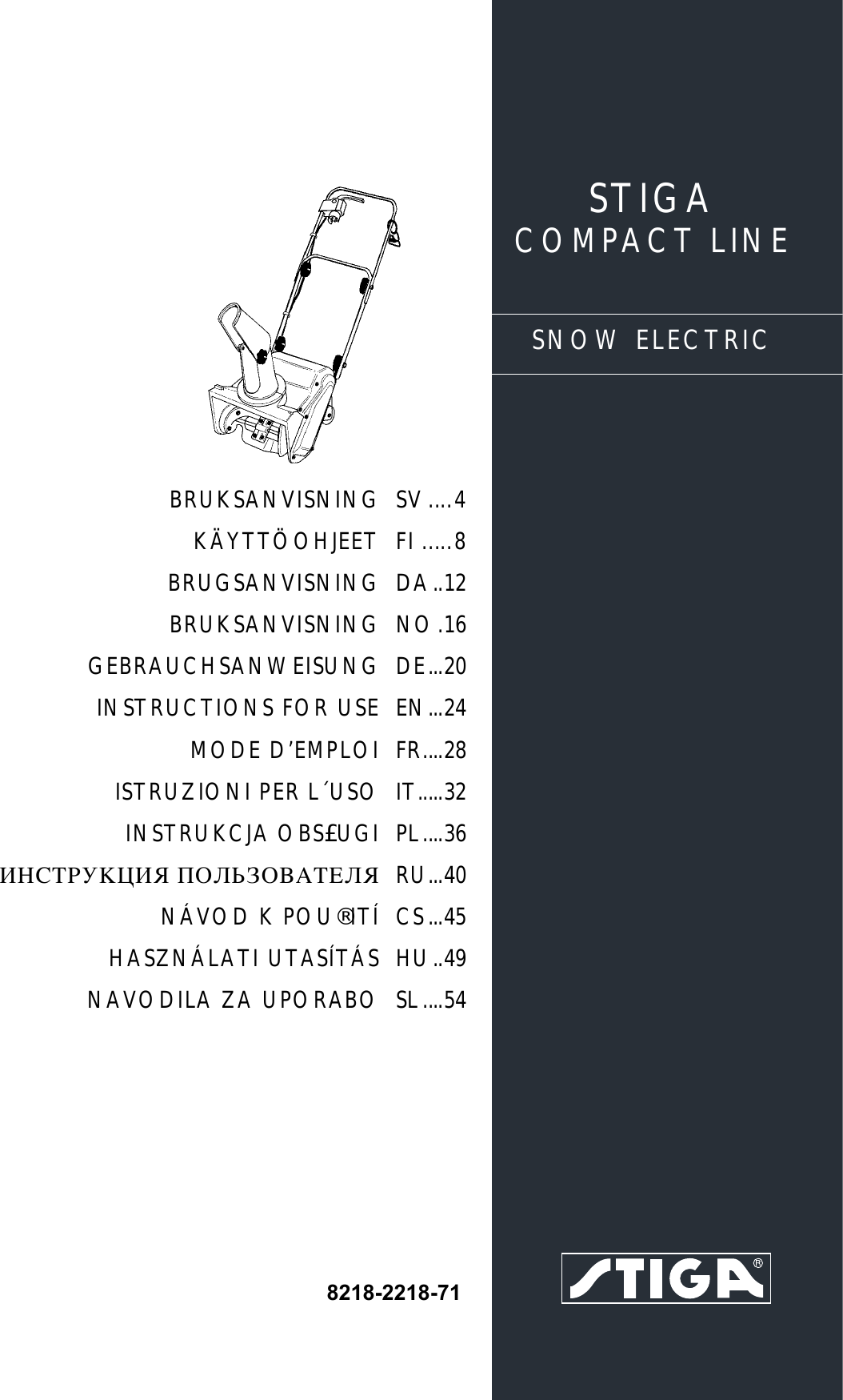 Stiga 8218 2218 71 Users Manual