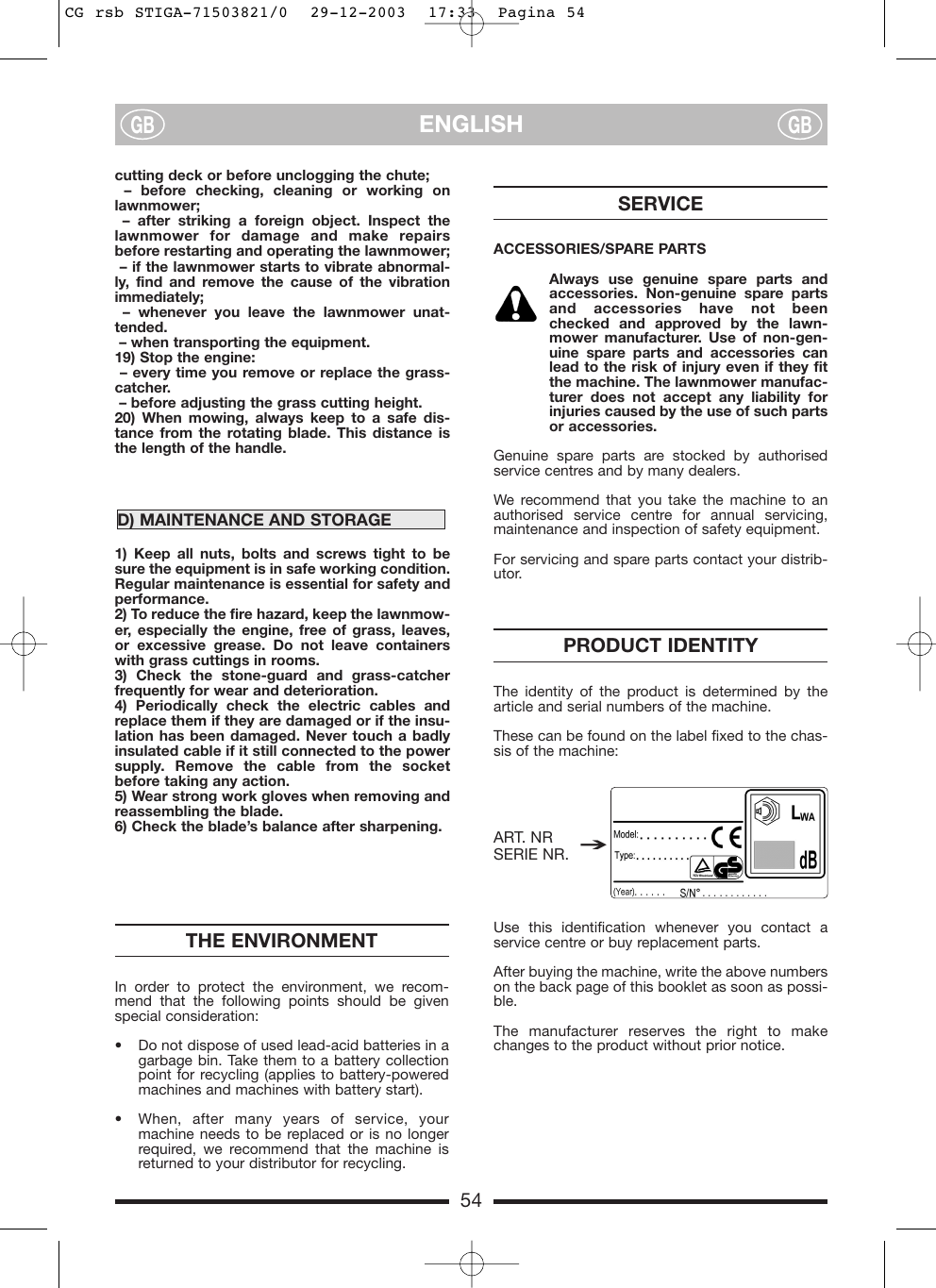 Page 5 of 8 - Stiga Stiga-Collector-45Combiel-Users-Manual- CG Rsb STIGA-71503821/0  Stiga-collector-45combiel-users-manual