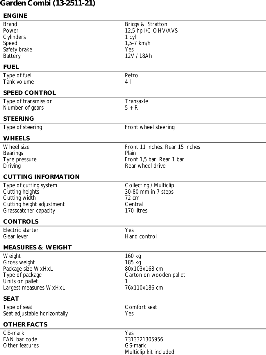 Stiga Garden Combi 13 2511 21 Users Manual