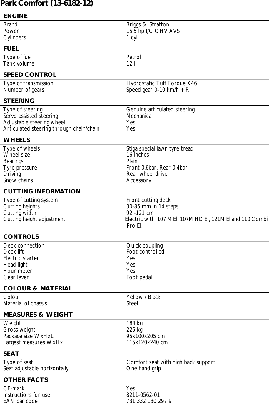 Page 2 of 2 - Stiga Stiga-Park-Comfort-13-6182-12-Users-Manual-  Stiga-park-comfort-13-6182-12-users-manual