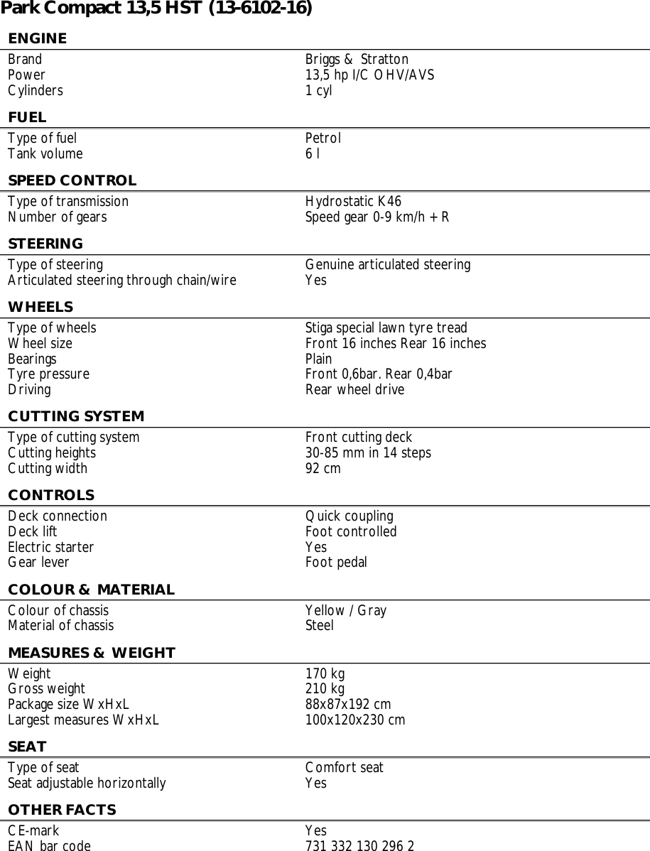 Page 2 of 2 - Stiga Stiga-Park-Compact-135-Hst-13-6102-16-Users-Manual-  Stiga-park-compact-135-hst-13-6102-16-users-manual