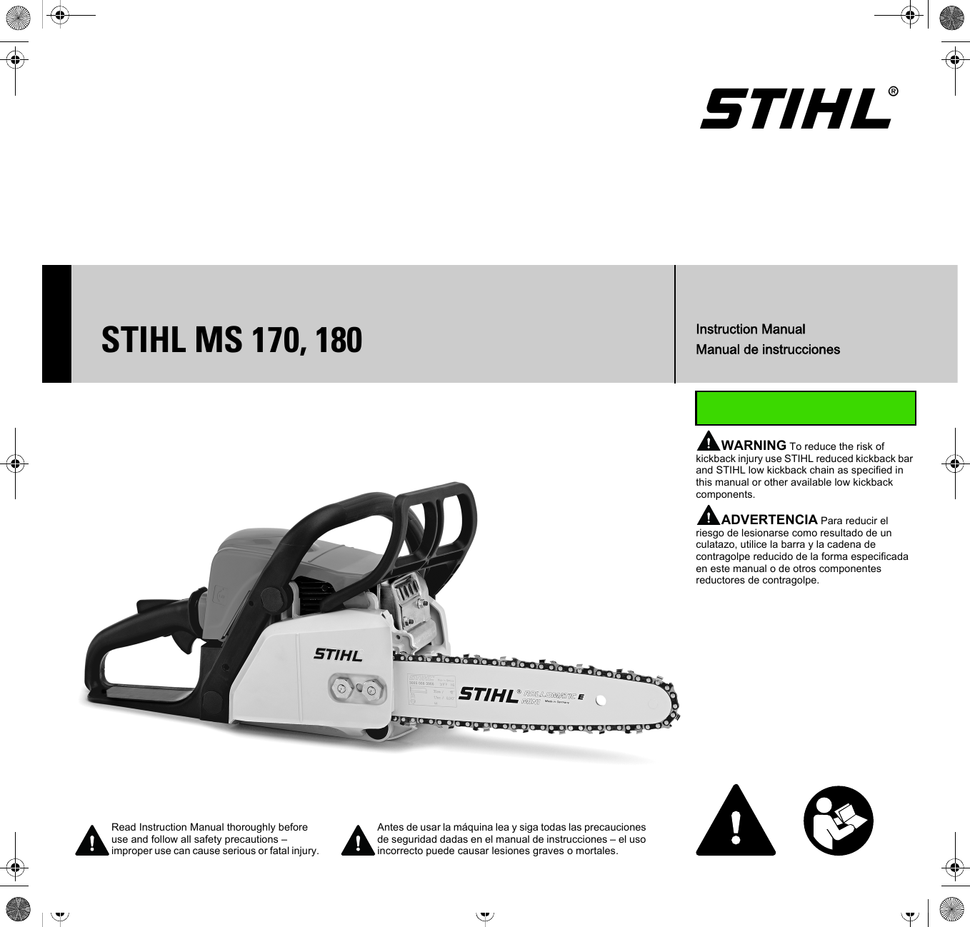 Stihl Ms 170 Instruction Manual 170, 180 Owners