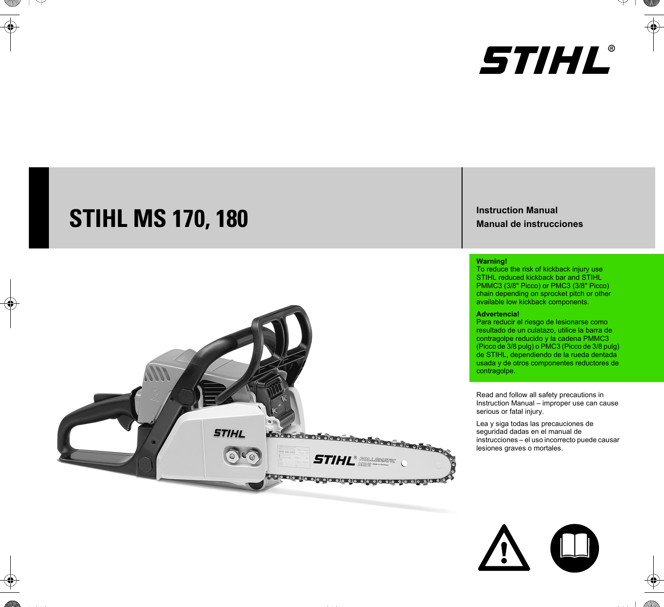 Stihl Chainsaw 180 Users Manual Ms 170 180 Occasional Use Chain Saw Instruction Usa