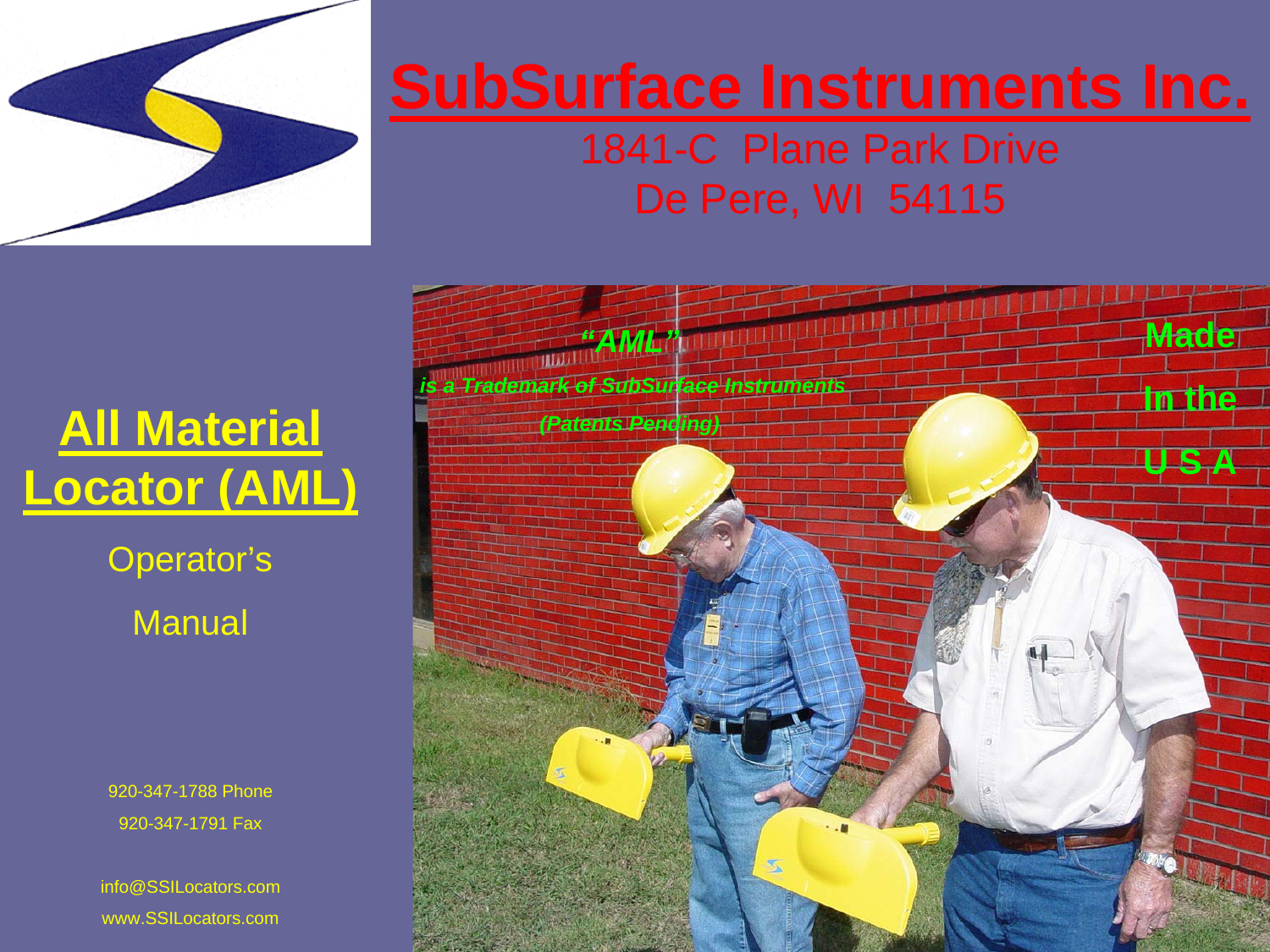 SubSurface Instruments AML Underground Material Locator User Manual