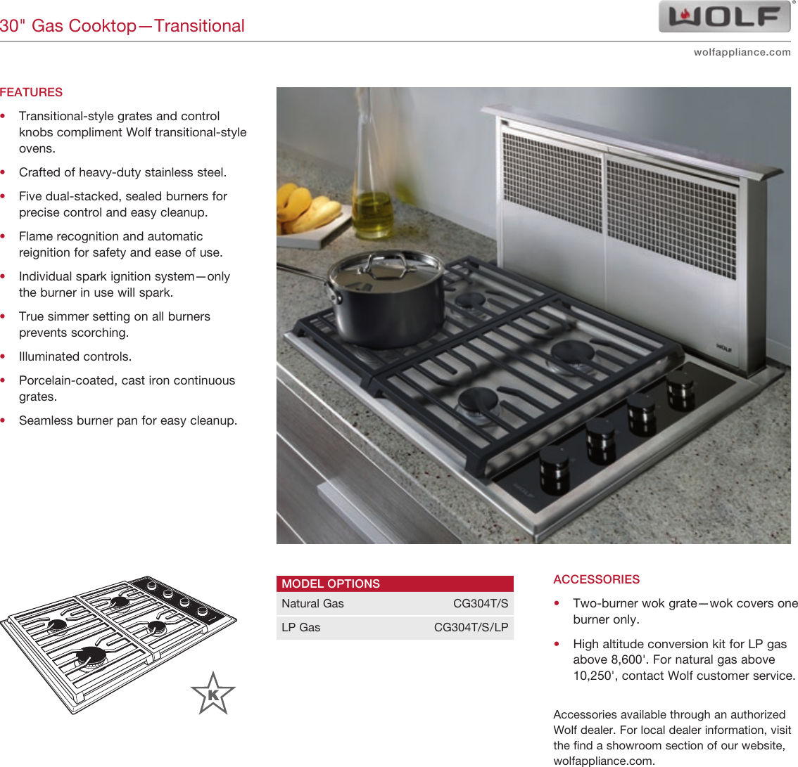 Subzero Wolf 30 Transitional Gas Cooktop Quick Reference Guide