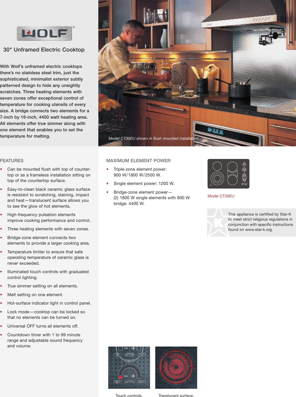 Subzero Wolf 30 Unframed Electric Cooktop Quick Reference Guide