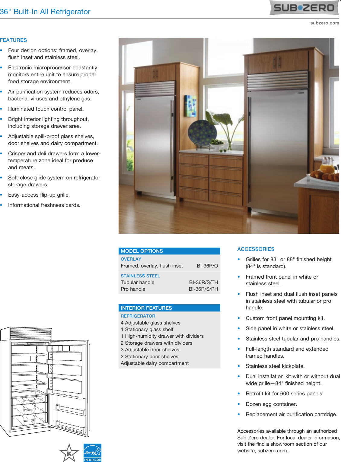 Subzero Wolf Bi 36R All Refrigerator Quick Reference Guide