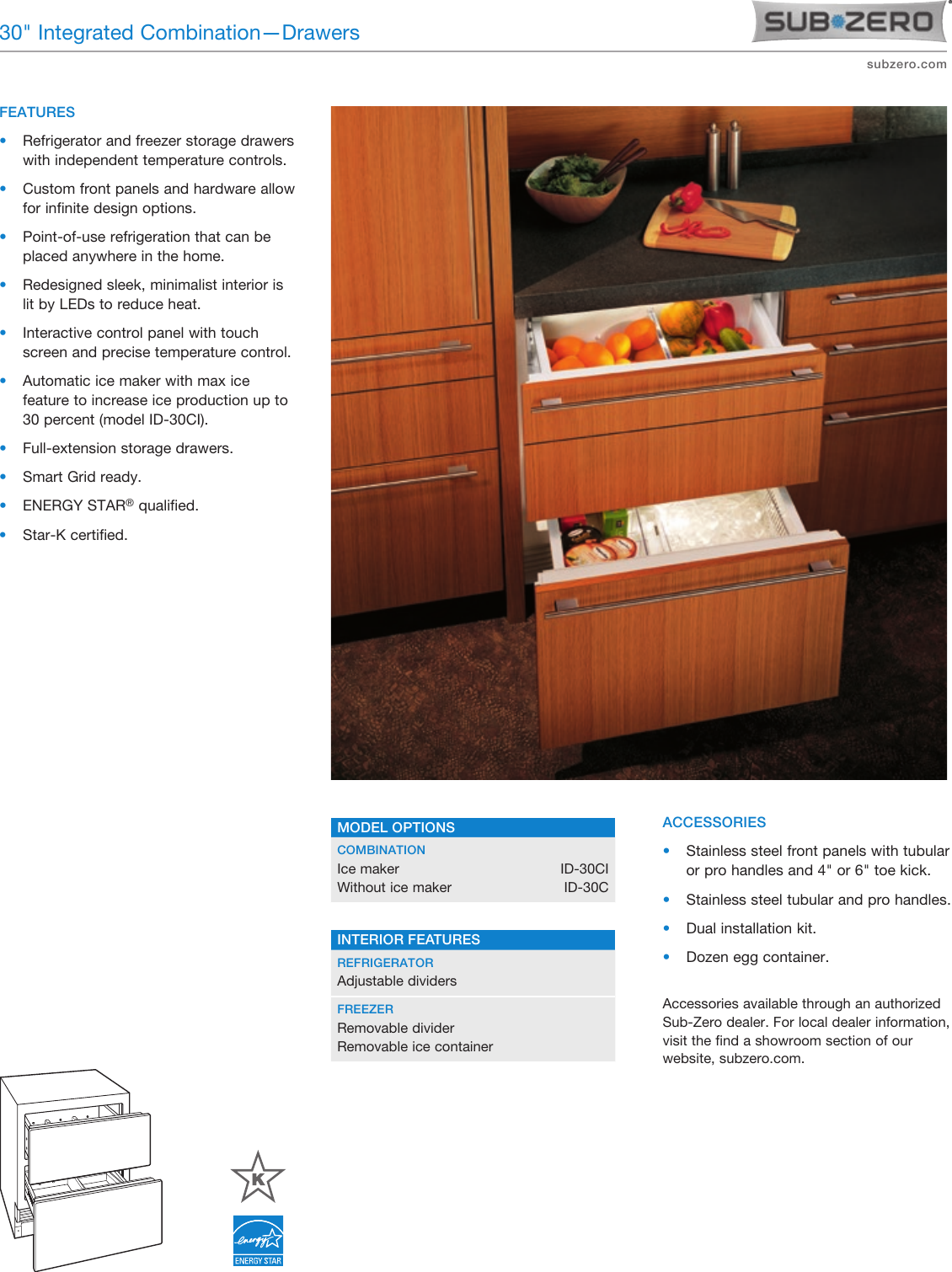 Subzero Wolf Id 30ci Combination Drawers Quick Reference Guide