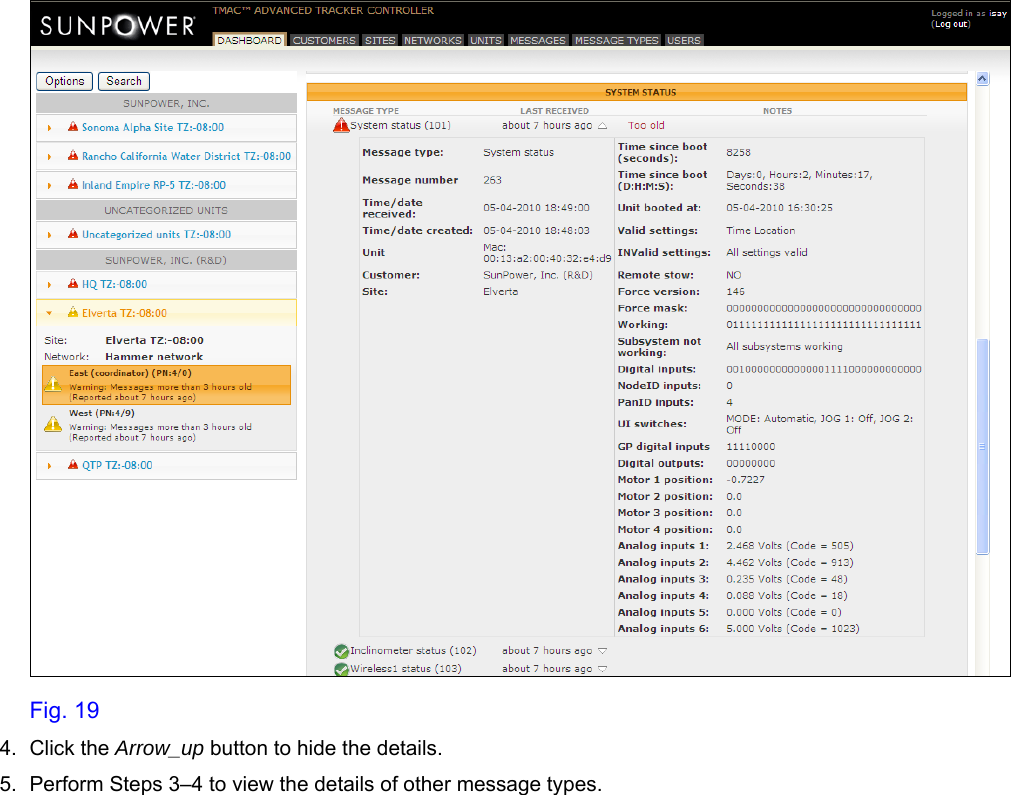     Fig. 19 4. Click the Arrow_up button to hide the details. 5.  Perform Steps 3–4 to view the details of other message types. 