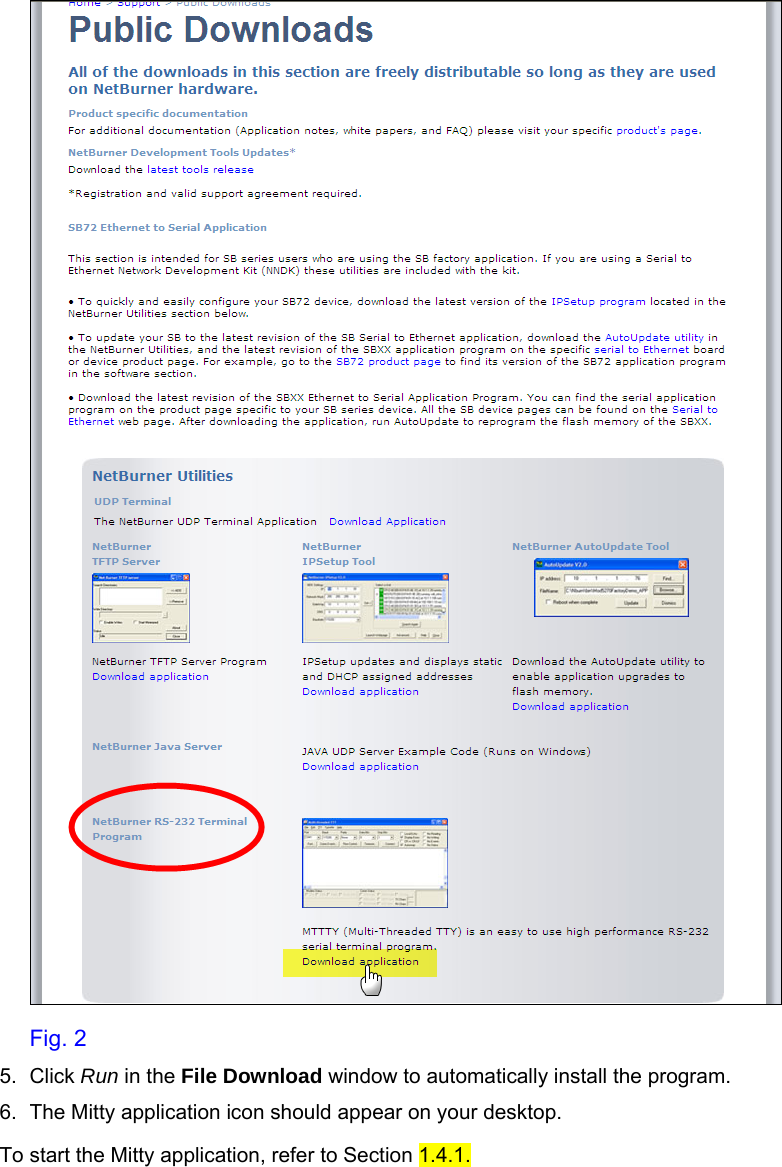     Fig. 2 5. Click Run in the File Download window to automatically install the program. 6.  The Mitty application icon should appear on your desktop. To start the Mitty application, refer to Section 1.4.1.  