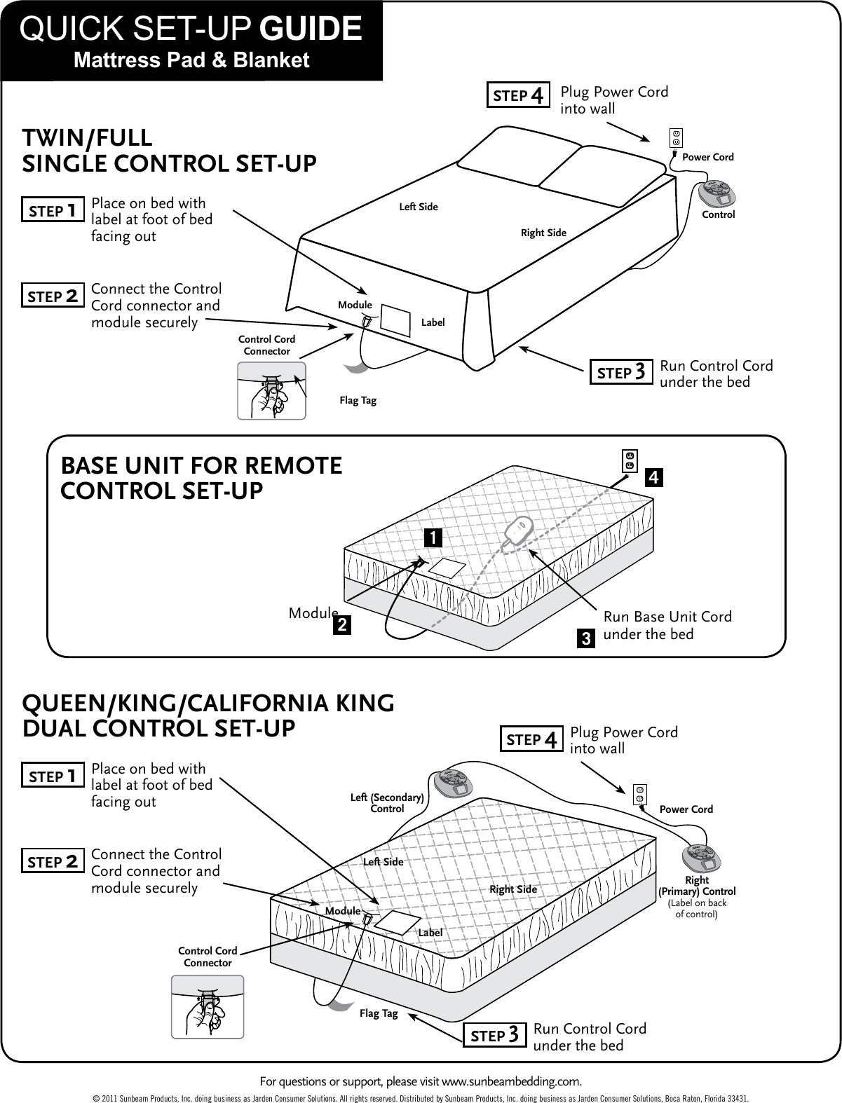 Sunbeam Bedding Brf9H Master Users Manual