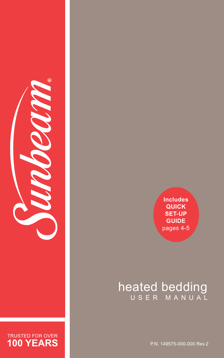 Sunbeam Heated Bedding User Manual