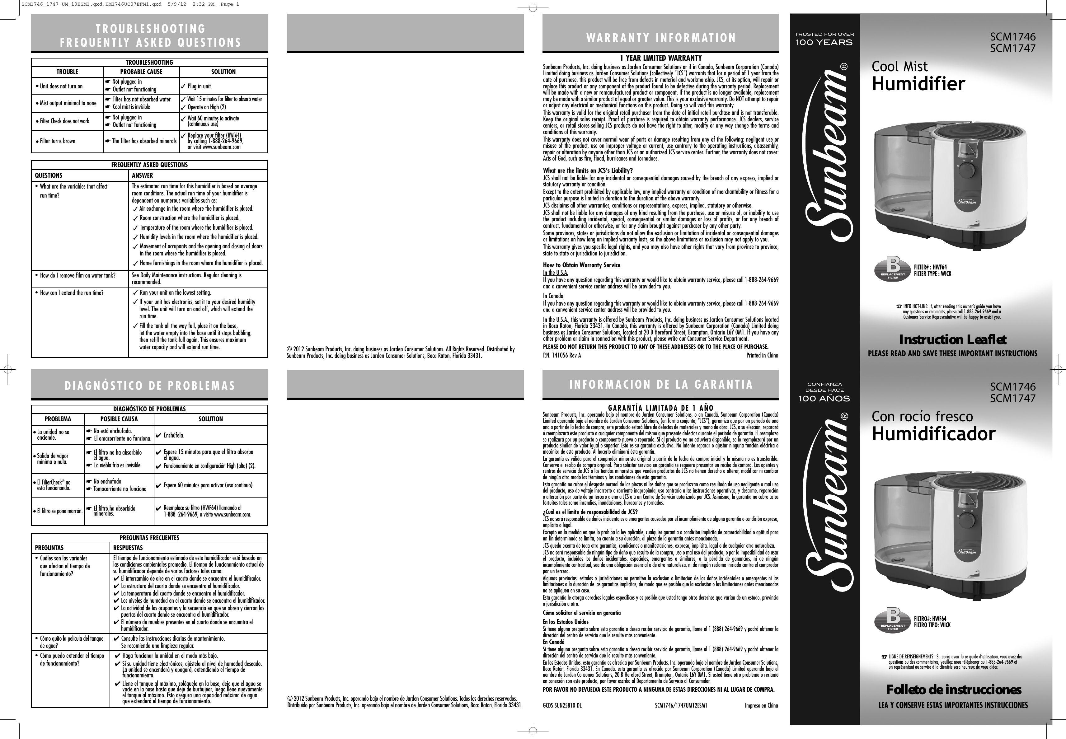 Sunbeam Bedding Scm1746 Um Users Manual HM1746UC07EFM1