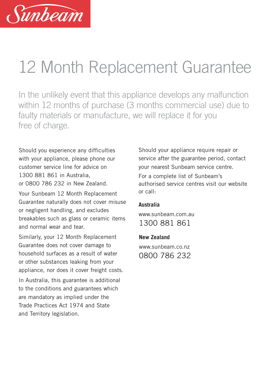 Page 11 of 12 - Sunbeam SL5200 User Manual  To The 617f2c2c-9282-44da-8564-c0e7b755ea9e