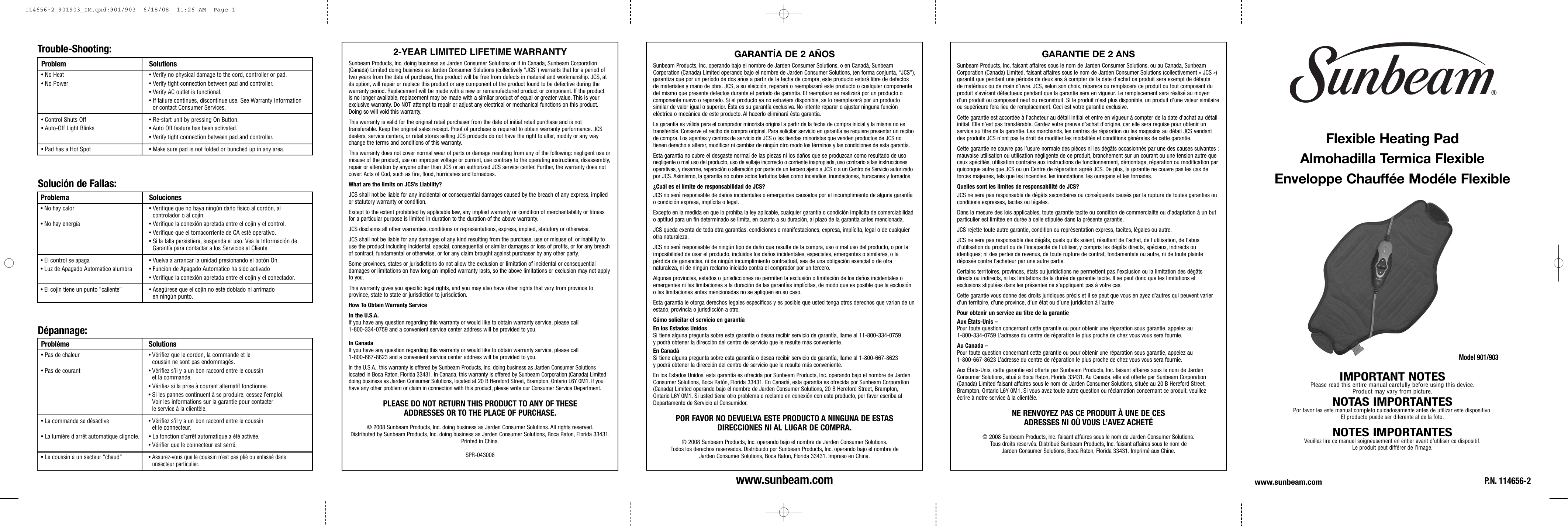 Page 1 of 2 - Sunbeam Sunbeam-000901-900-001-Instruction-Manual- 901/903  Sunbeam-000901-900-001-instruction-manual