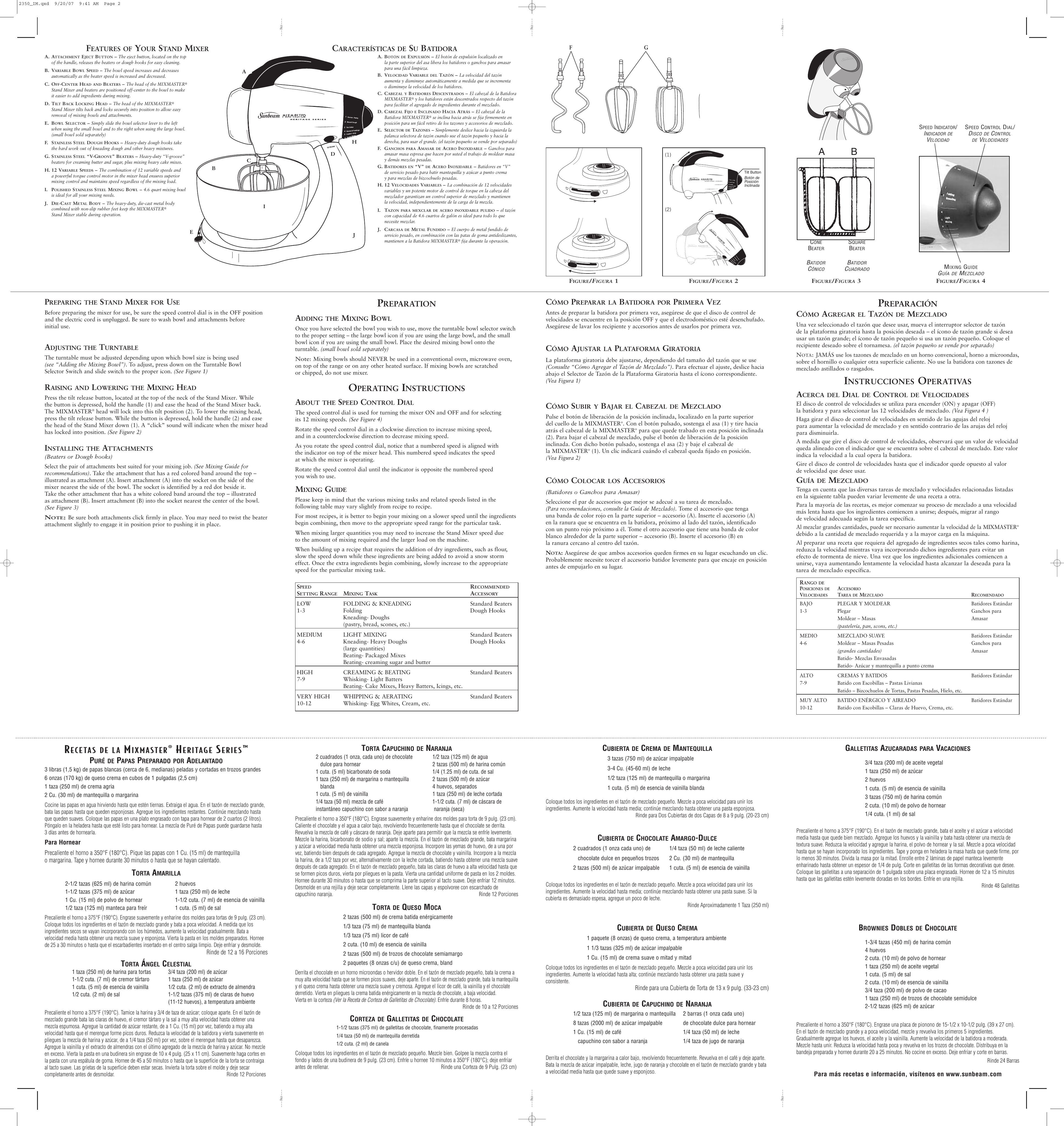 Page 2 of 2 - Sunbeam Sunbeam-002354-000-000-Heritage-Series-Single-Motor-Stand-Mixer-Silver-Instruction-Manual- 2350_2352_IM  Sunbeam-002354-000-000-heritage-series-single-motor-stand-mixer-silver-instruction-manual