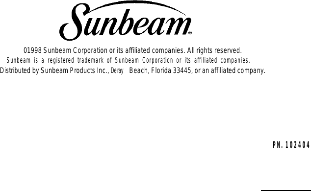 Page 10 of 10 - Sunbeam Sunbeam-2543-Users-Manual-  Sunbeam-2543-users-manual