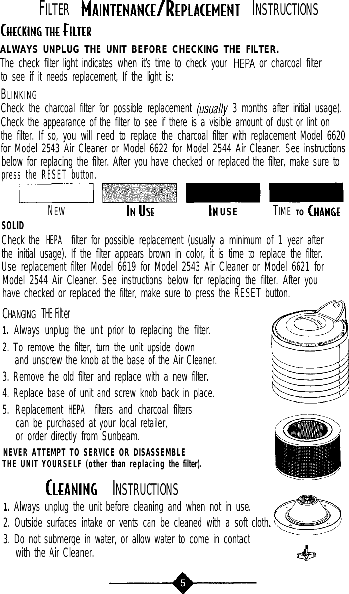 Page 5 of 10 - Sunbeam Sunbeam-2543-Users-Manual-  Sunbeam-2543-users-manual
