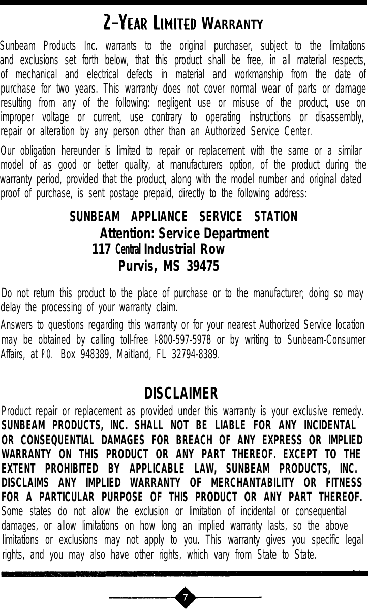 Page 7 of 10 - Sunbeam Sunbeam-2543-Users-Manual-  Sunbeam-2543-users-manual