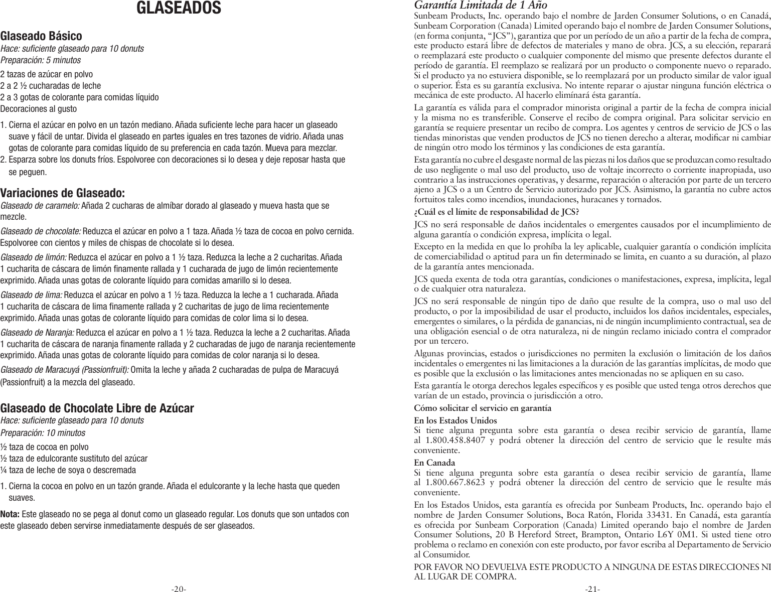 Page 11 of 12 - Sunbeam Sunbeam-Fpsbdml920-Donut-Maker-Instruction-Manual- FPSBCML920_DM_IB  Sunbeam-fpsbdml920-donut-maker-instruction-manual