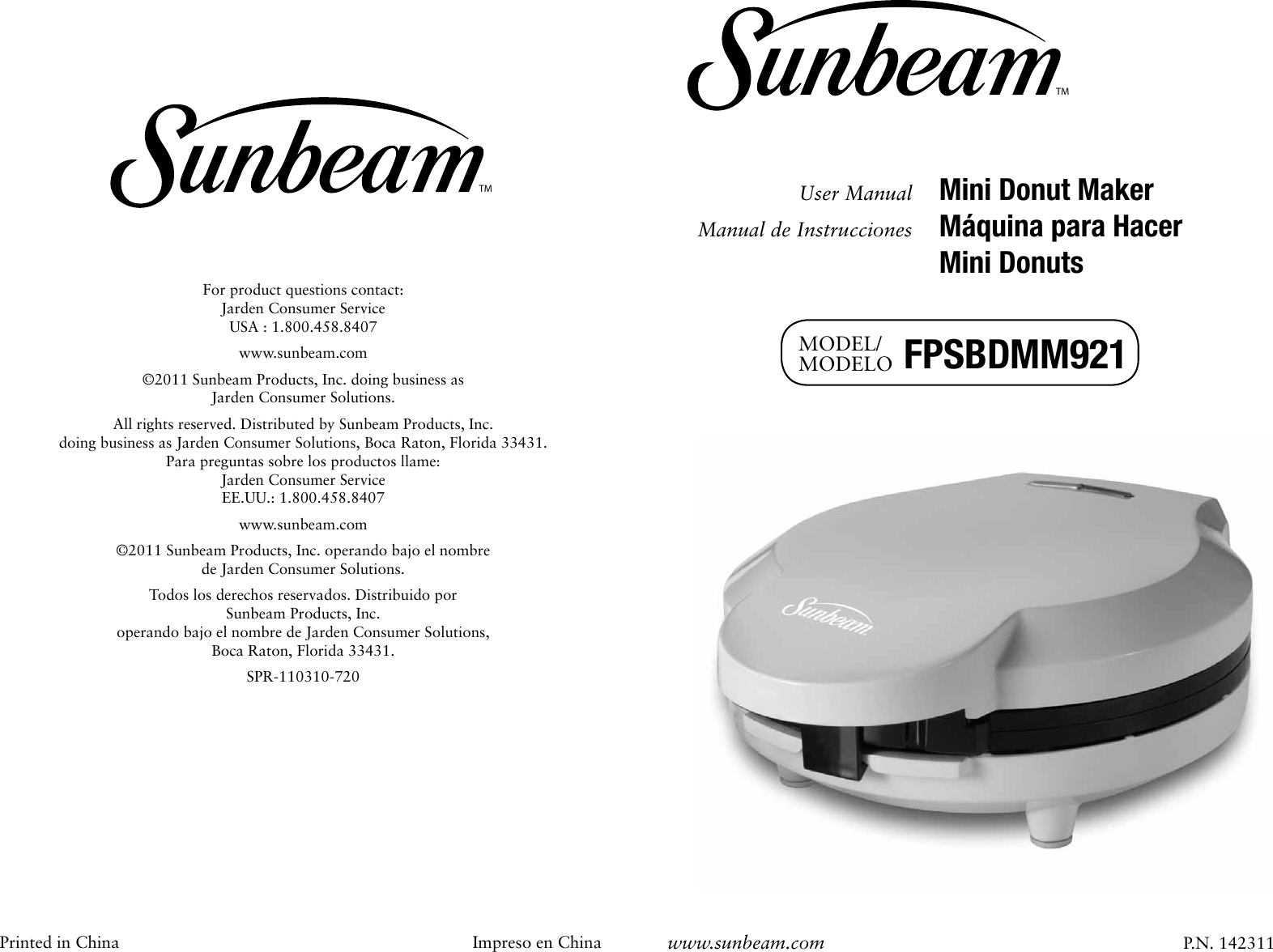 Page 1 of 8 - Sunbeam Sunbeam-Fpsbdmm921-Instruction-Manual-  Sunbeam-fpsbdmm921-instruction-manual