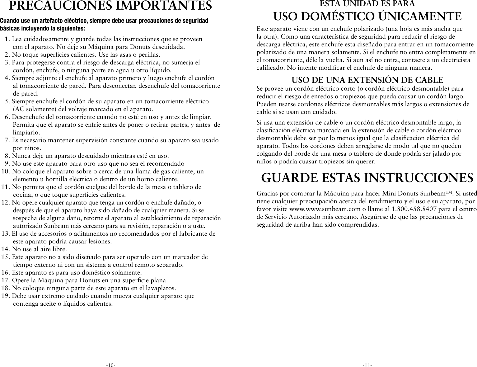 Page 5 of 8 - Sunbeam Sunbeam-Fpsbdmm921-Instruction-Manual-  Sunbeam-fpsbdmm921-instruction-manual