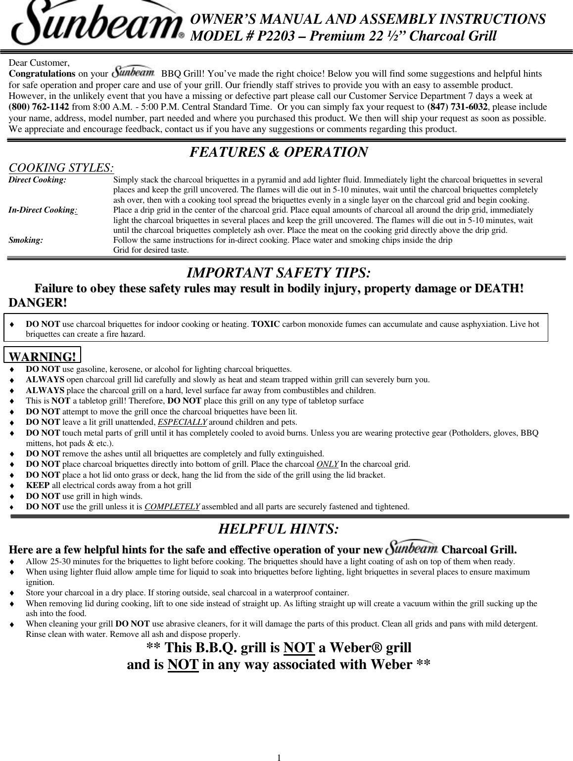Page 1 of 11 - Sunbeam Sunbeam-P2203-Users-Manual- P2203 Owners Manual  Sunbeam-p2203-users-manual