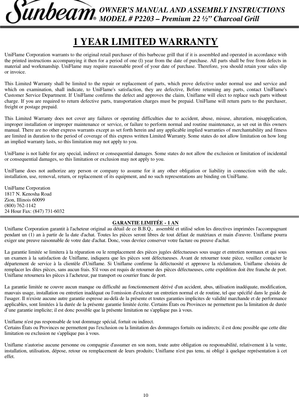 Page 10 of 11 - Sunbeam Sunbeam-P2203-Users-Manual- P2203 Owners Manual  Sunbeam-p2203-users-manual